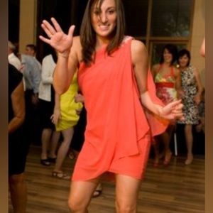 David’s Bridal Coral One-Shoulder Dress with Embellishment